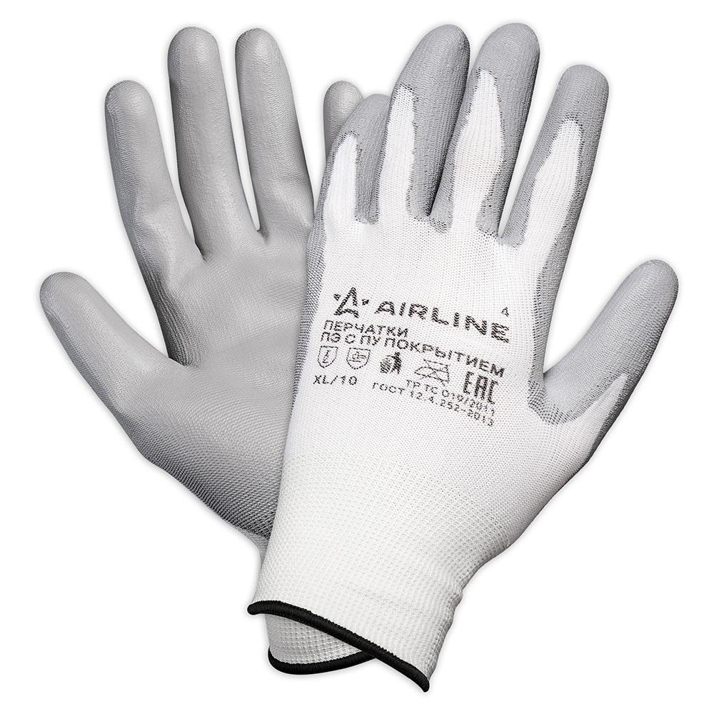 Перчатки полиэфирные с цельным ПУ покрытием ладони (XL) бел./сер. AirLine ADWG001
