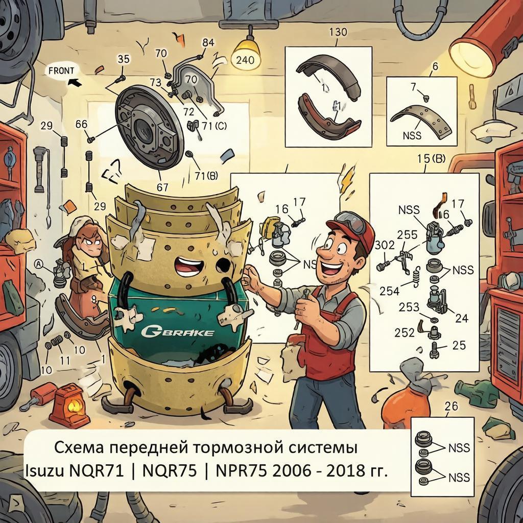 Барабанные тормозные колодки Isuzu NQR71 / NQR75 / NPR75 Е-2/3/4 (2006&ndash;2018) &mdash; каталог деталей, схемы и подбор запчастей