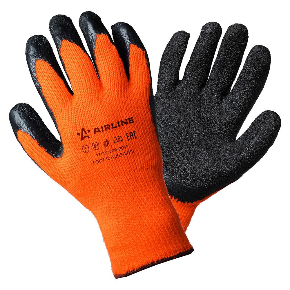 Перчатки акриловые с двухслойным латексным покрытием ладони (XL), утепленные, оранж./черн. AirLine AWG-W-05
