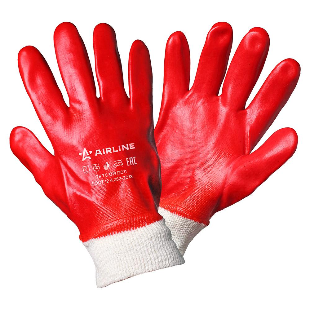 Перчатки рабочие с полным ПВХ покрытием кисти, МБС (XL), красные AirLine AWG-O-04