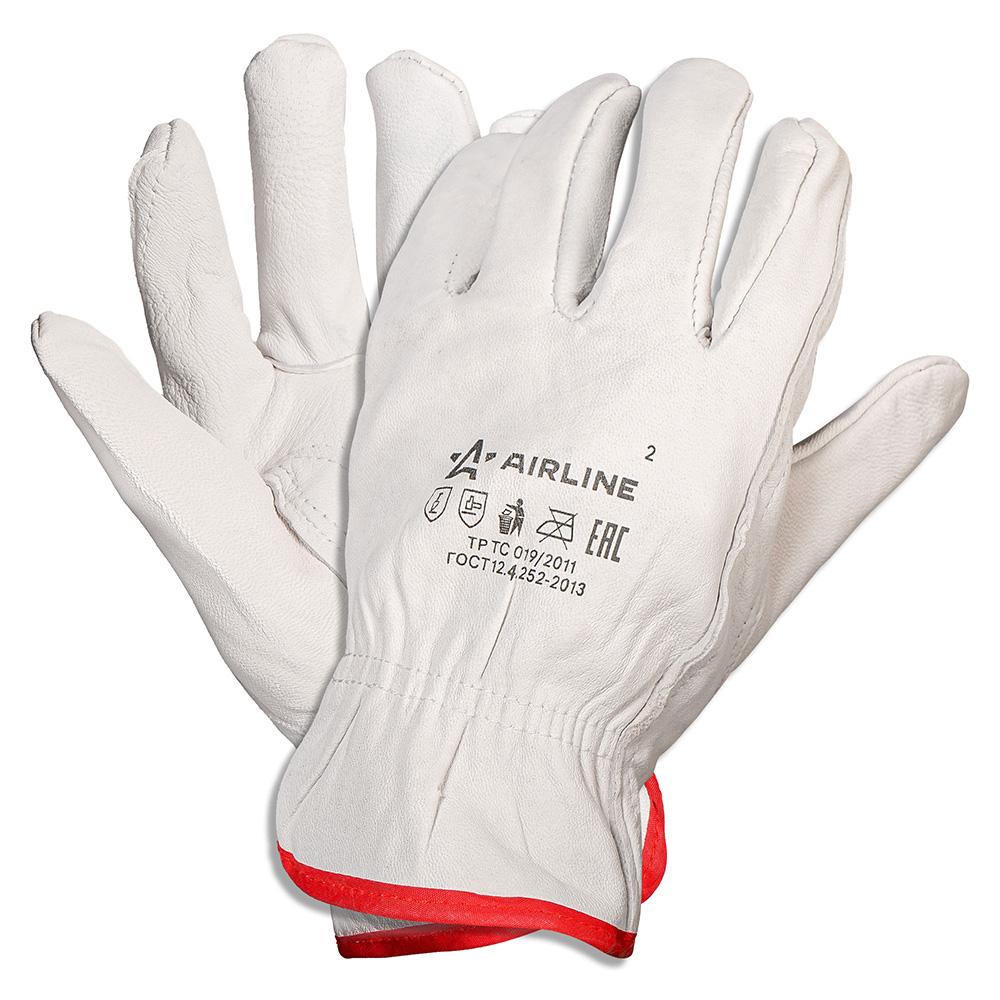 Перчатки водительские, натуральная мягкая кожа (L) белые AirLine ADWG104