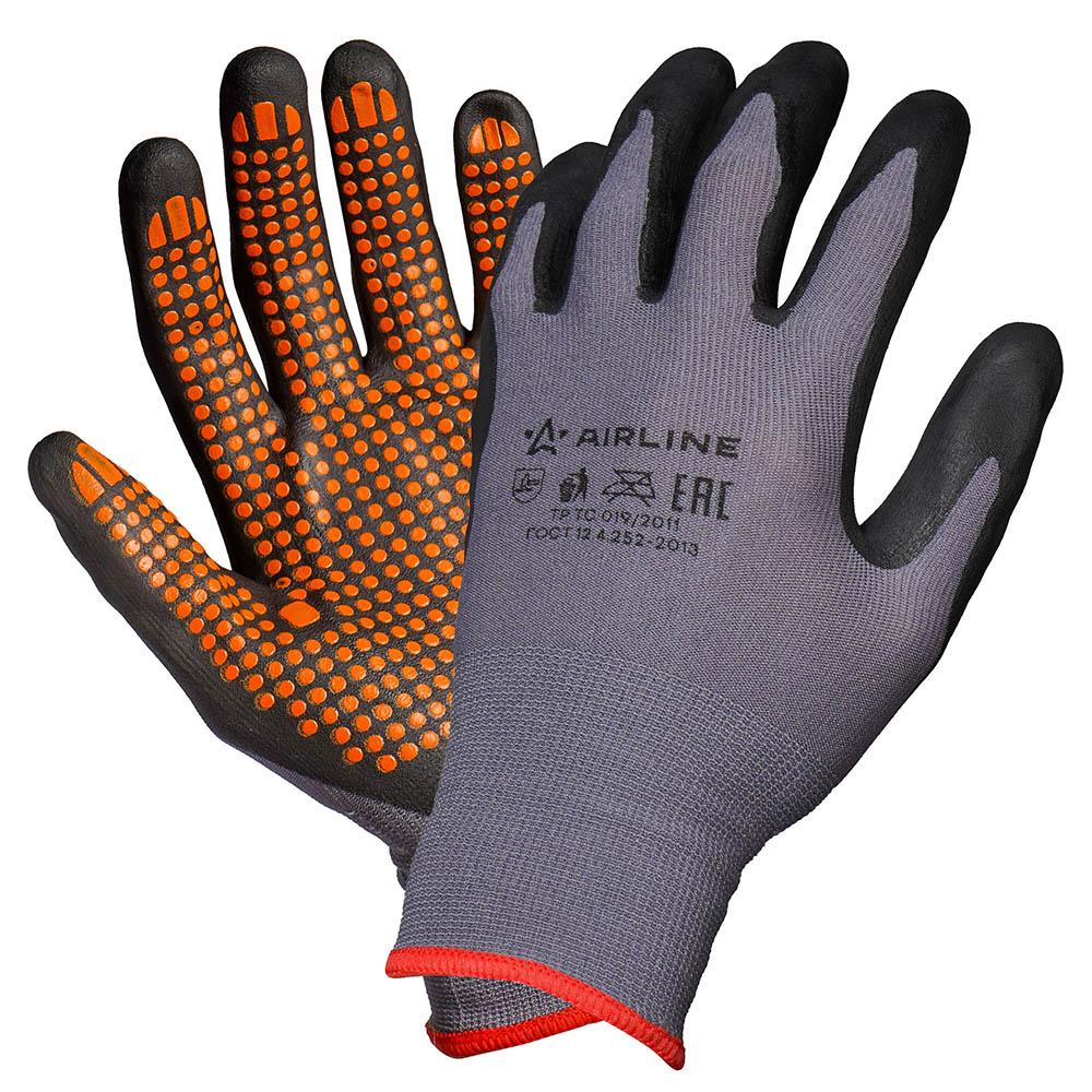 Перчатки нейлоновые с нитриловым покрытием ладони (L) сер./черн./оранж. AirLine ADWG102