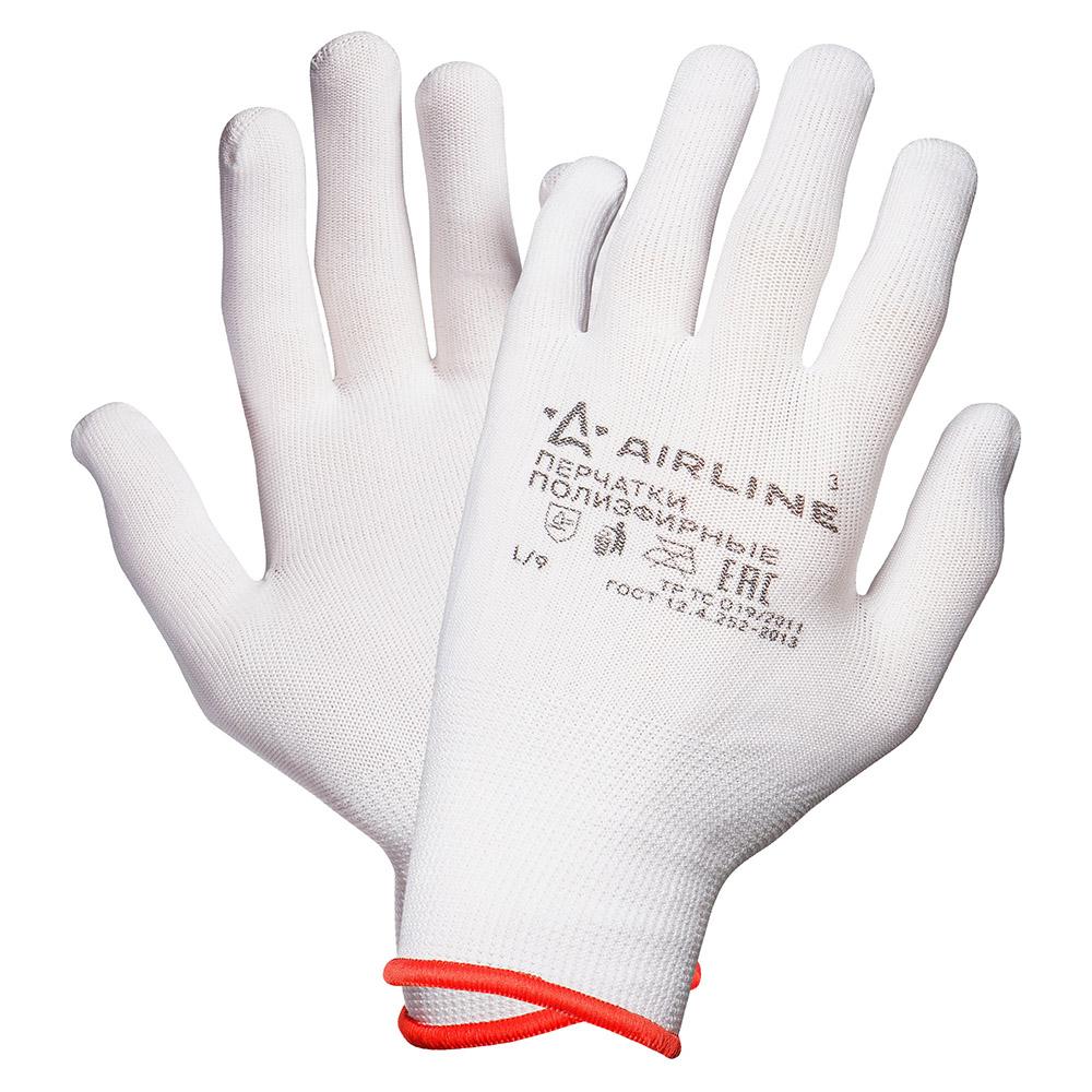 Перчатки полиэфирные с подвесом (L), белые AirLine AWG-NS-12