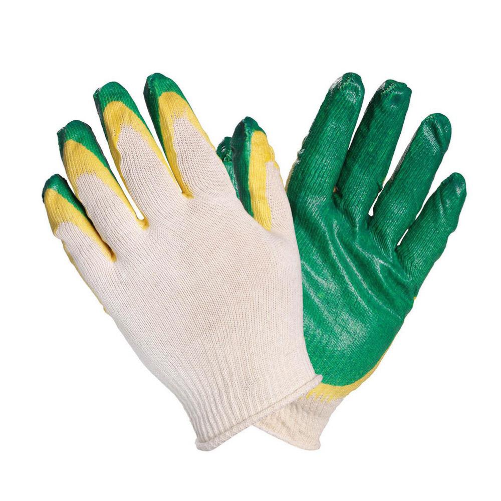 Перчатки ХБ с двойным латексным покрытием ладони, зеленые, 13 класс, (1 пара) AirLine AWG-C-08