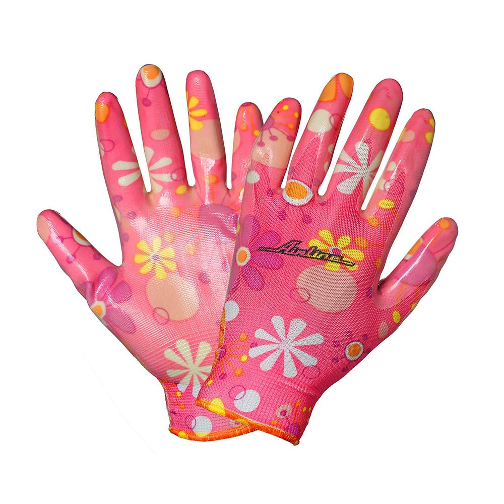 Перчатки полиэфирные с цельным нитриловым покрытием ладони, женские (M), розовые AirLine AWG-NW-09