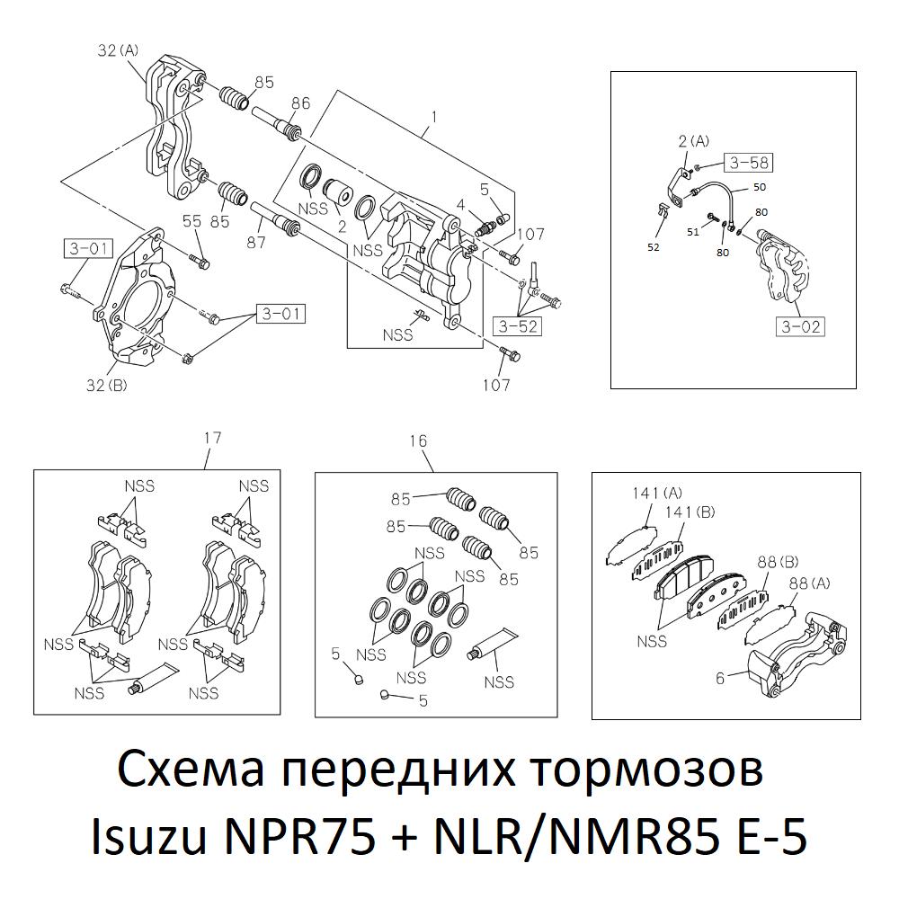 Схема передних тормозов Isuzu NPR75/NLR85/NMR85 Euro-5