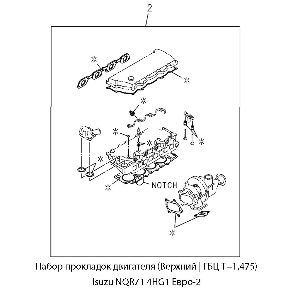 Набор прокладок двигателя (Верхний | ГБЦ Т=1,475) Isuzu NQR71 4HG1 Евро-2 | Оригинал